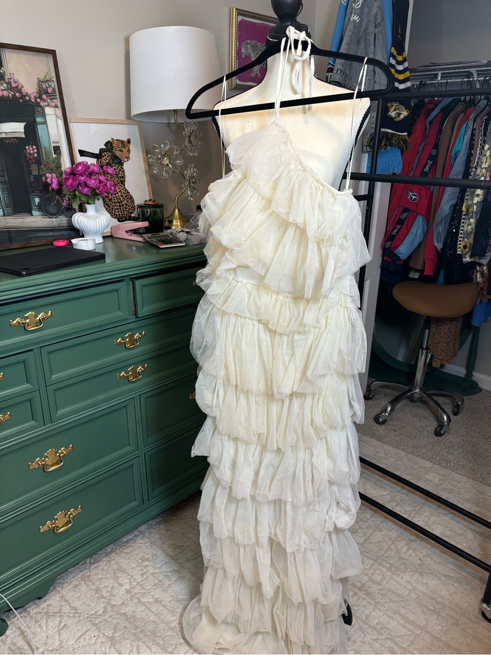 The Post McKayla Tulle Ruffle
Halter Maxi Dress
